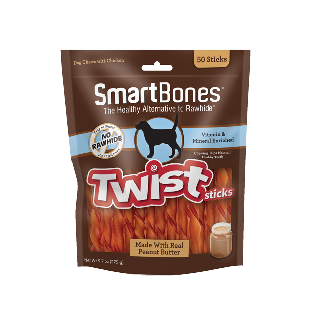 Smartbones Dog 50pcs Smart Twist Sticks Peanut Butter Dog Treat