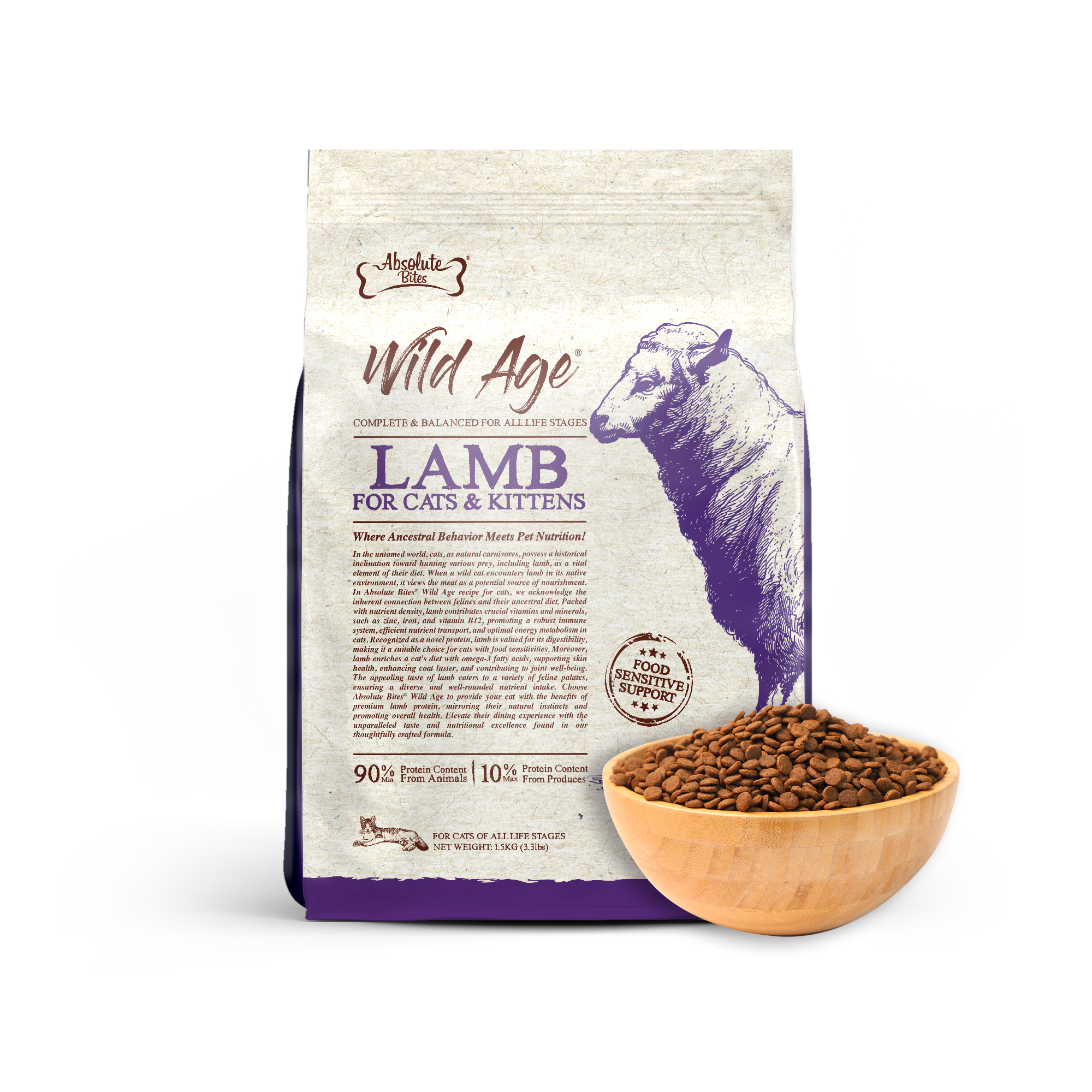Absolute Bites Cat Wild Age 1.5kg Lamb Dry Cat Food