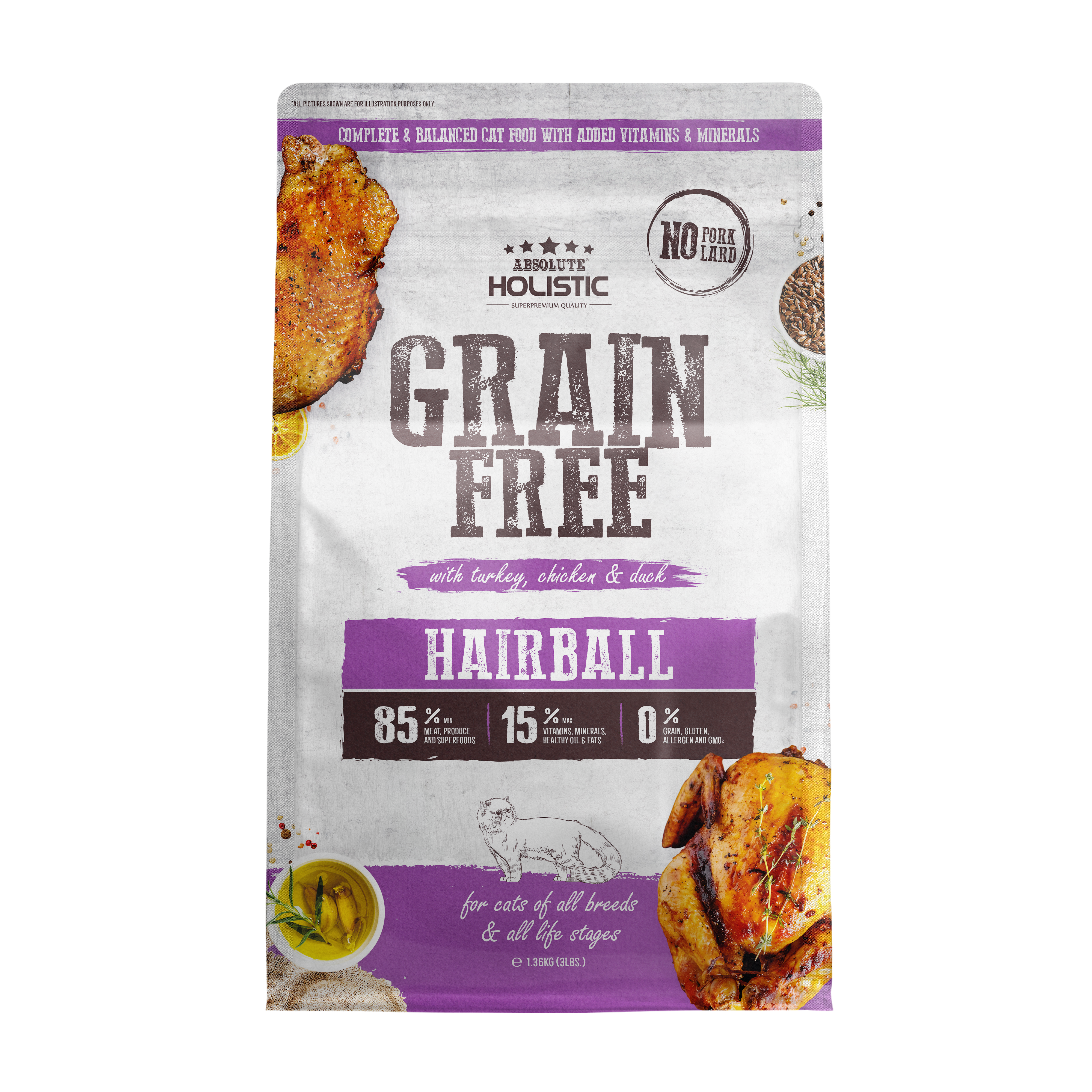 Absolute Holistic Cat 3lbs Grain Free Hairball Dry Cat Food
