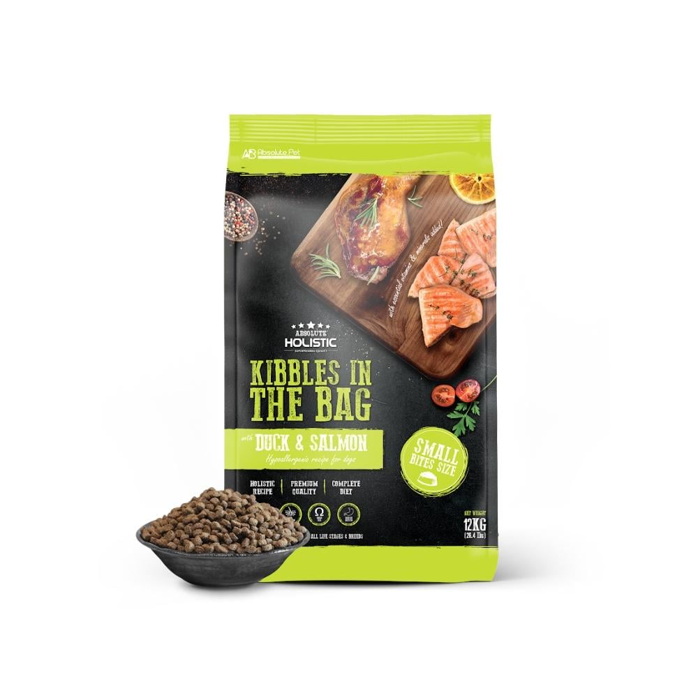 Absolute Holistic Dog 12kg Kibbles In The Bag Small Bites Duck & Salmon Dry Dog Food