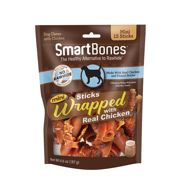 Smartbones Dog 15pcs Mini Chicken Wrapped Peanut Butter Sticks Dog Treat