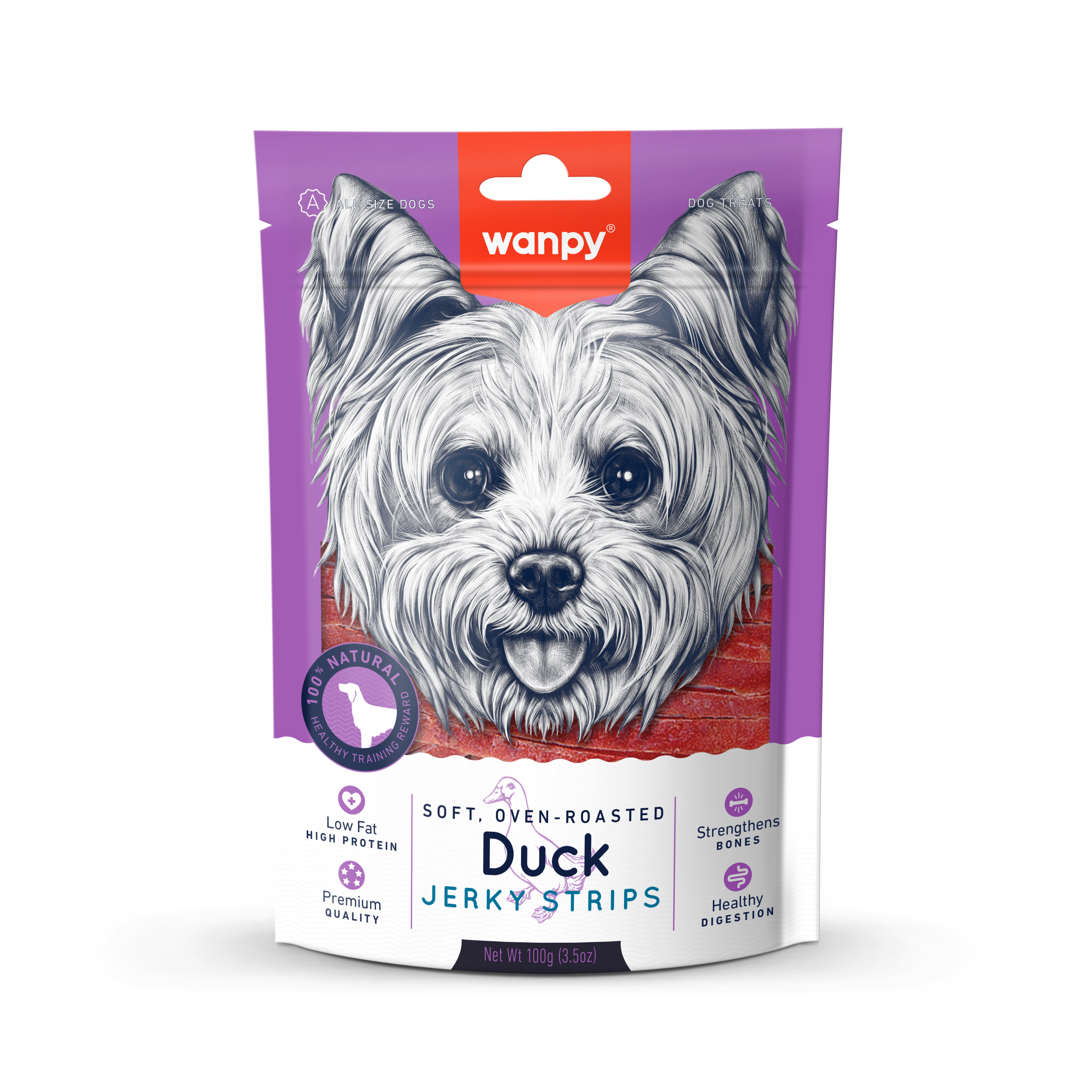 Wanpy Soft Oven-roasted Duck Jerky Strips 100g Dog Snack