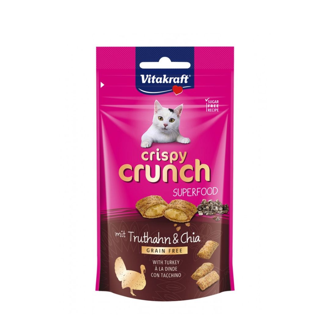Vitakraft Cat 60g Crispy Crunch Superfood Turkey Chia Cat Treats