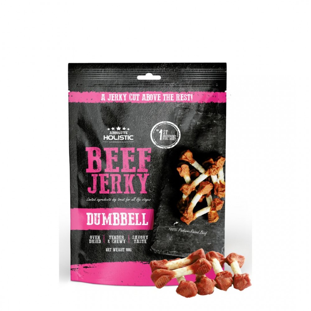 Absolute Holistic Dog 100g Jerky Beef Dumbbell Dog Treat