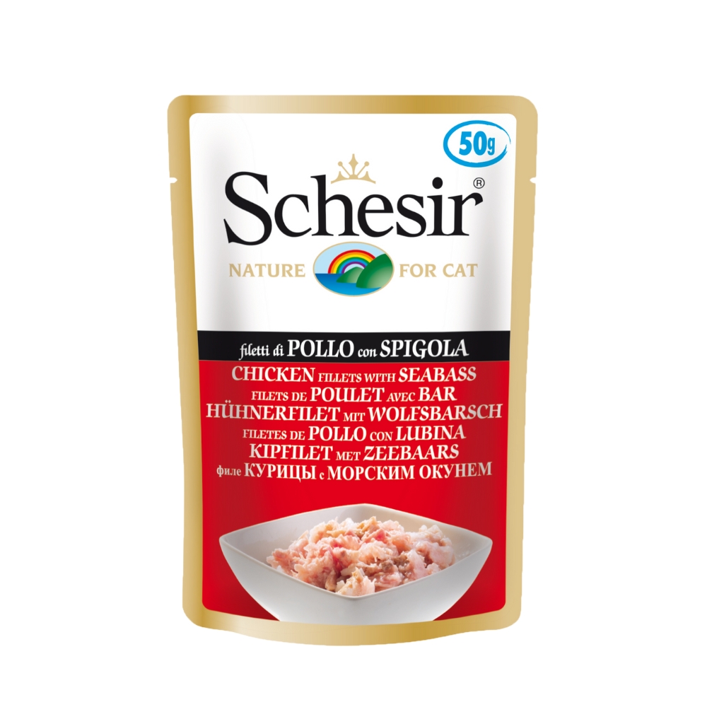 Schesir Cat 50g Chicken Fillets With Seabass Pouch Wet Cat Food