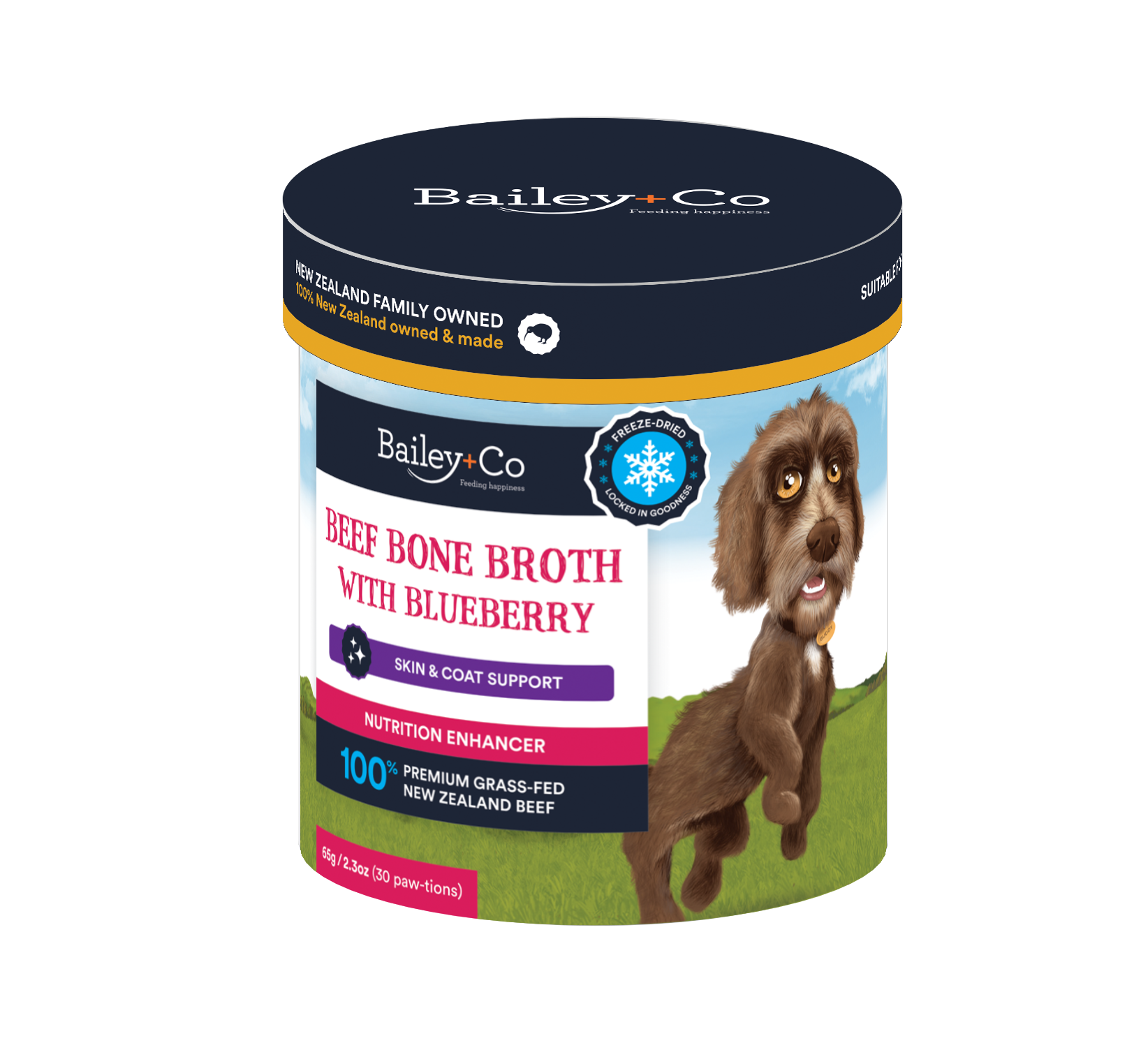 Bailey+co 65g Dissolvable Skin & Coat Support Bone Broth With Blueberry For Dogs & Cats