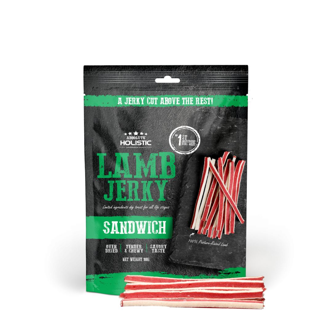 Absolute Holistic Dog 100g Jerky Lamb Sandwich Dog Treat