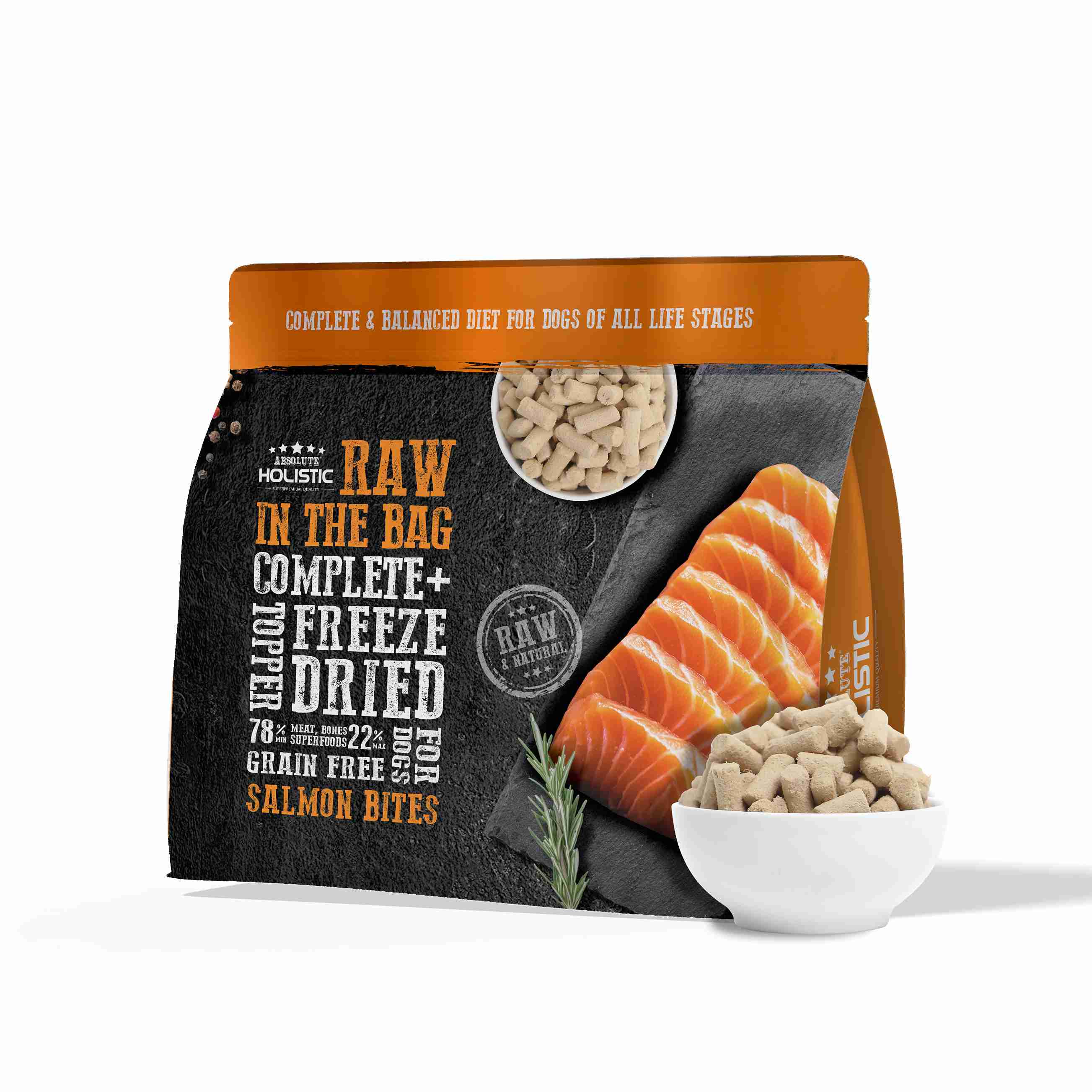 Absolute Holistic Raw In The Bag 14oz Salmon Bites Complete Freeze Dried Dog Food