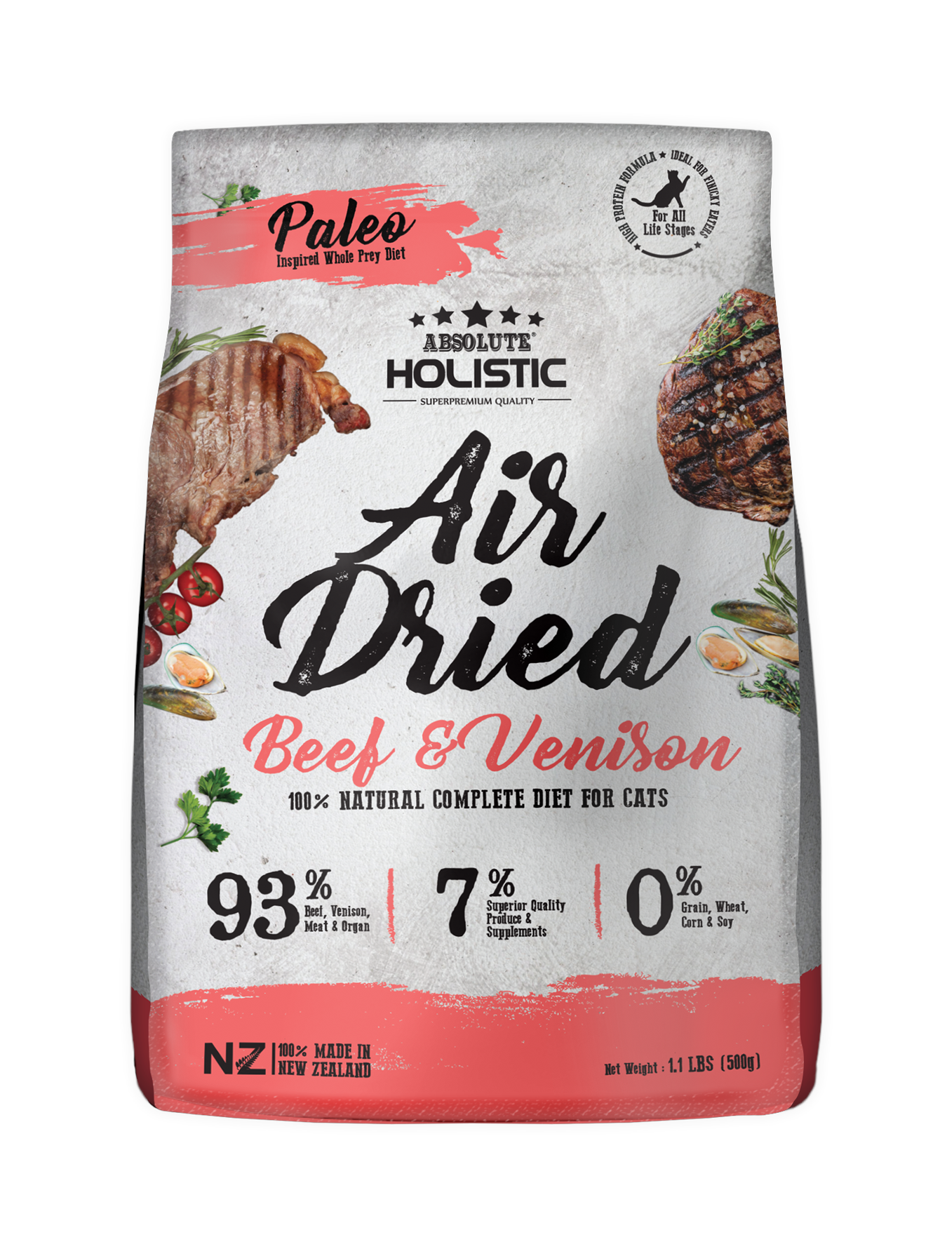 Absolute Holistic Air Dried Beef & Venison Cat Food (500g)