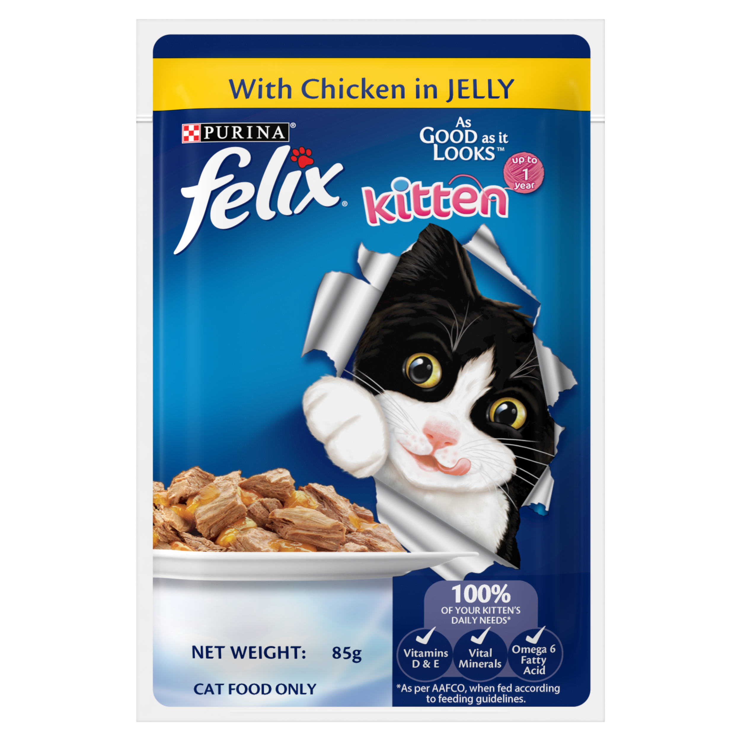 Felix Cat 85g Kitten Chicken In Jelly Pouch Wet Cat Food