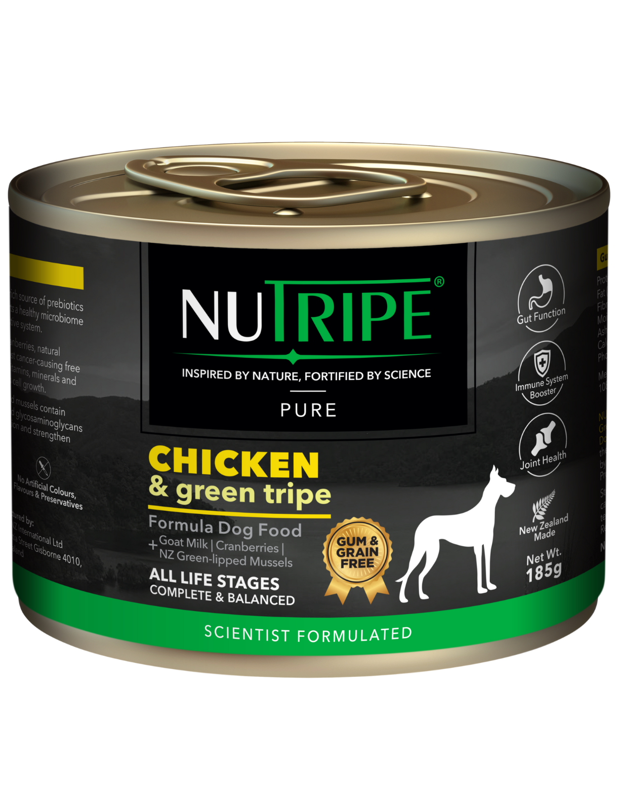Nutripe Dog 185g Gum & Grain Free Pure Chicken & Green Tripe Dog Canned Food