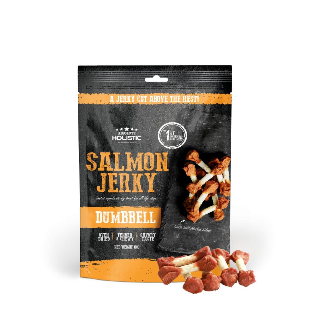 Absolute Holistic Dog 100g Jerky Salmon Dumbbell Dog Treat