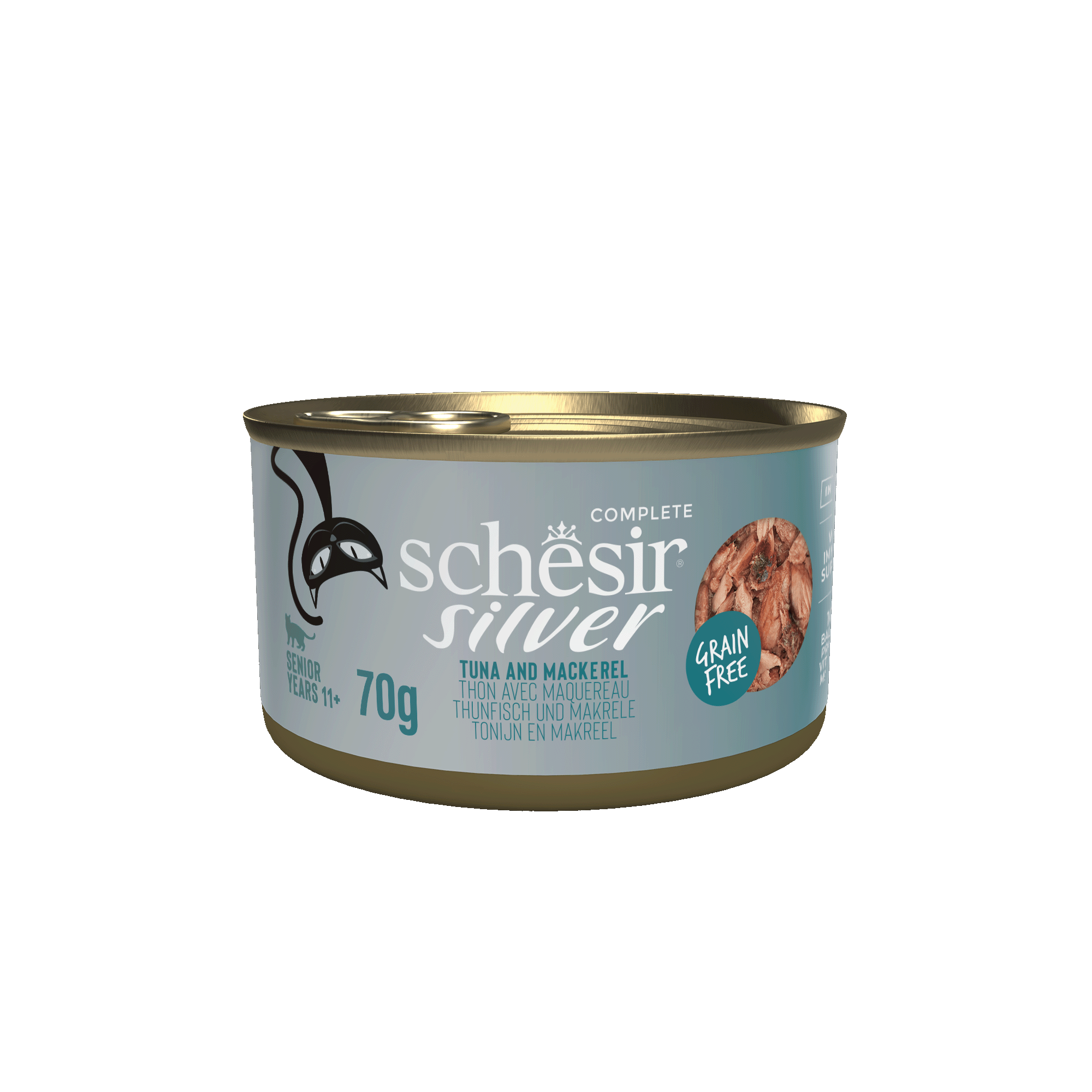 Schesir Cat 70g Silver Wholefood Senior Tuna & Mackerel In Broth Wet Cat Food