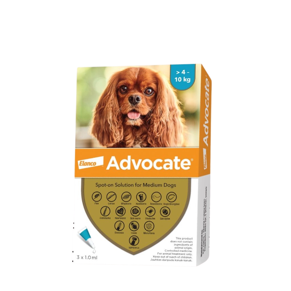 Elanco Advocate Dog 3x1.0ml Spot-on Solution For Medium Dogs (4kg-10kg)