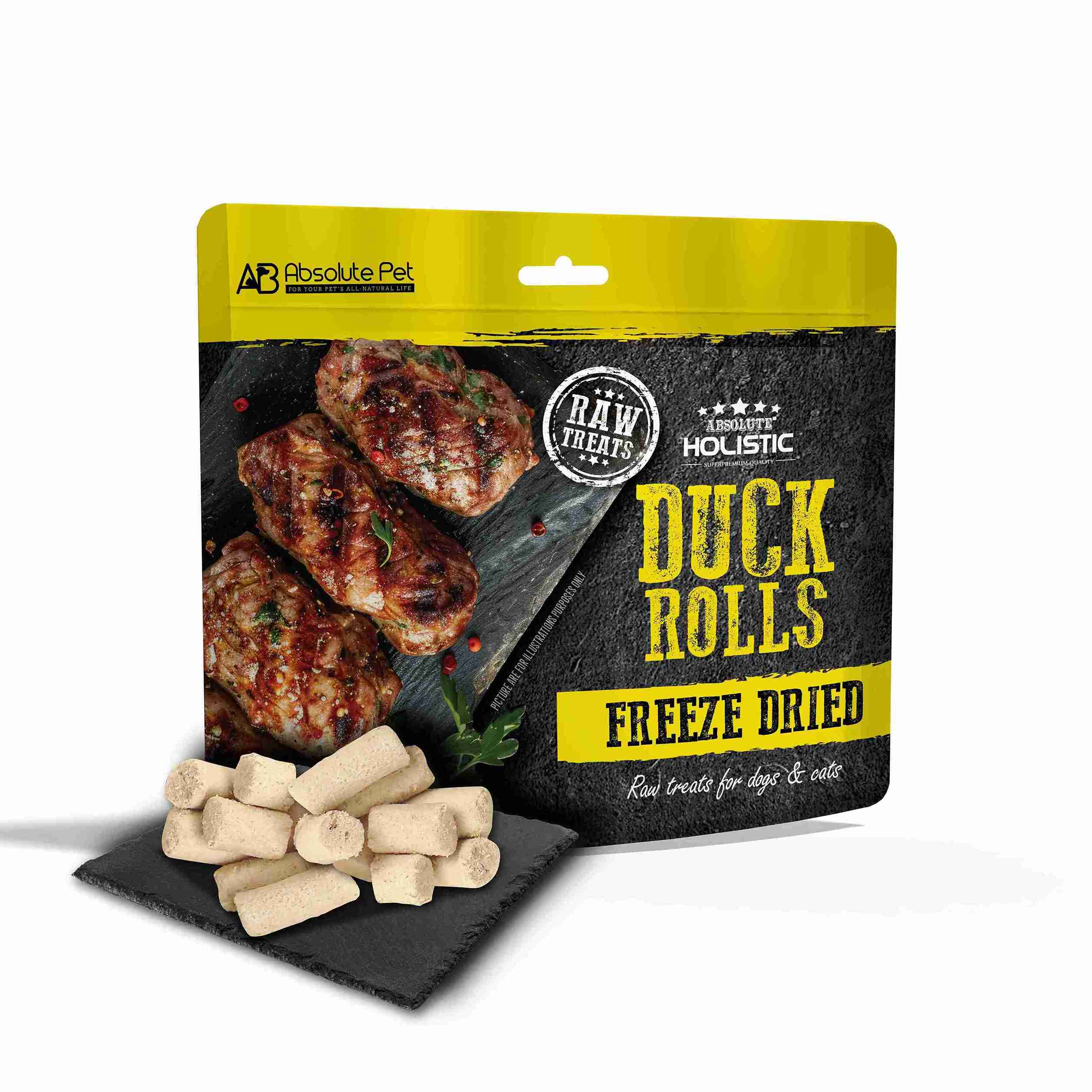 Absolute Holistic 60g Freeze Dried Raw Treats Duck Rolls For Cats & Dogs