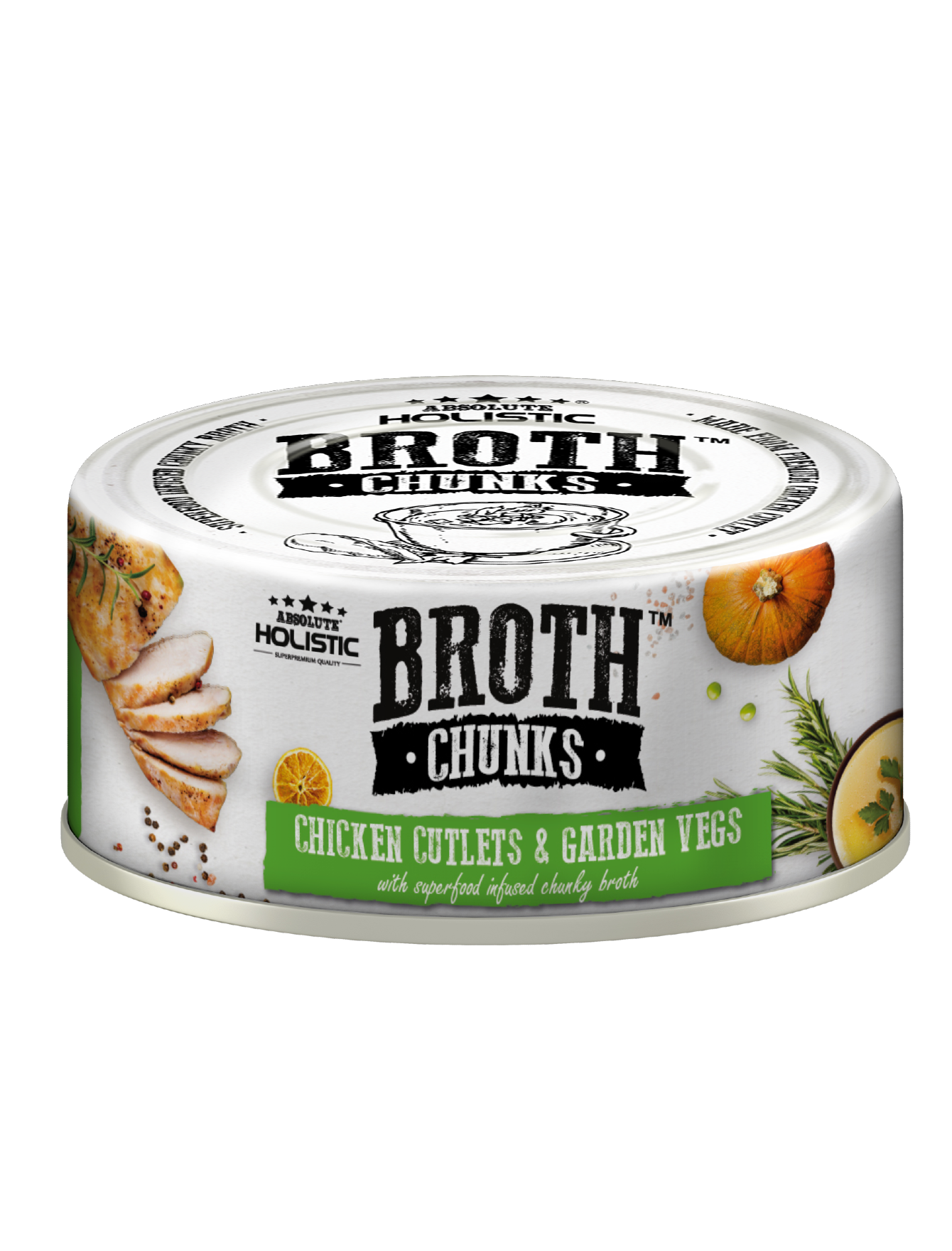 Absolute Holistic Broth Chunks Chicken Cutlets & Garden Vegs Wet Cat & Dog Food 80g