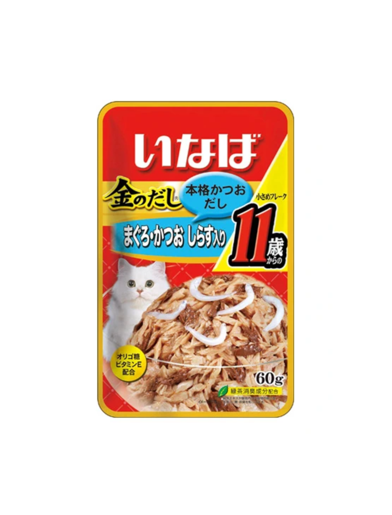 Ciao Golden Pouch 60g Senior 11+ Tuna Small Flakes With Whitebait In Jelly Wet Cat Food