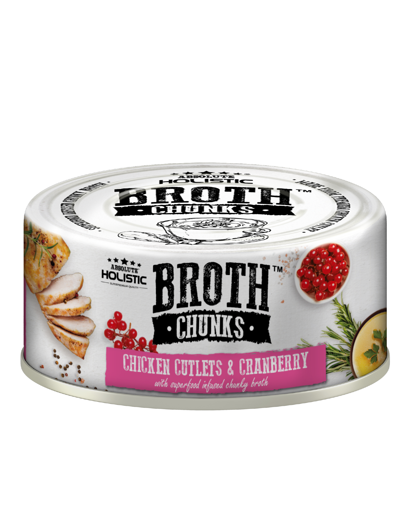 Absolute Holistic Broth Chunks Chicken Cutlets & Cranberry Wet Cat & Dog Food 80g