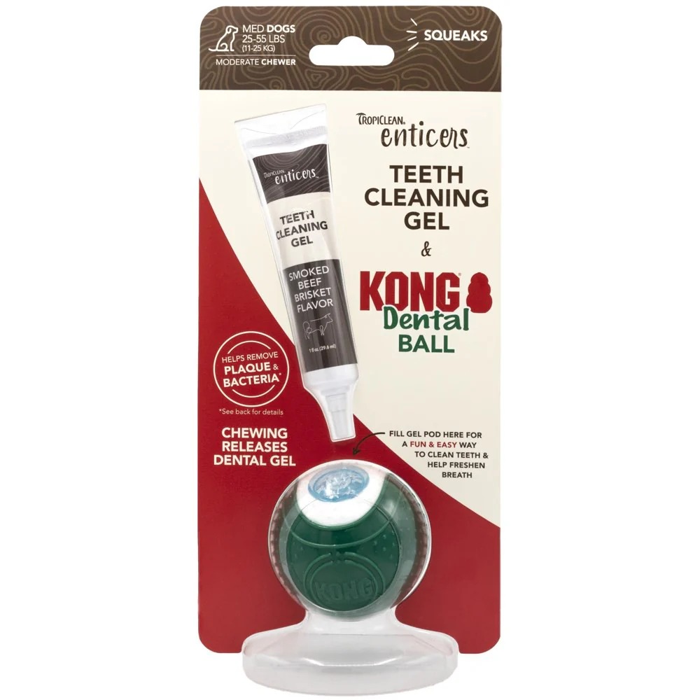Tropiclean Enticers & Kong Dental Ball Kit Smoked Beef Brisket Medium For Dogs