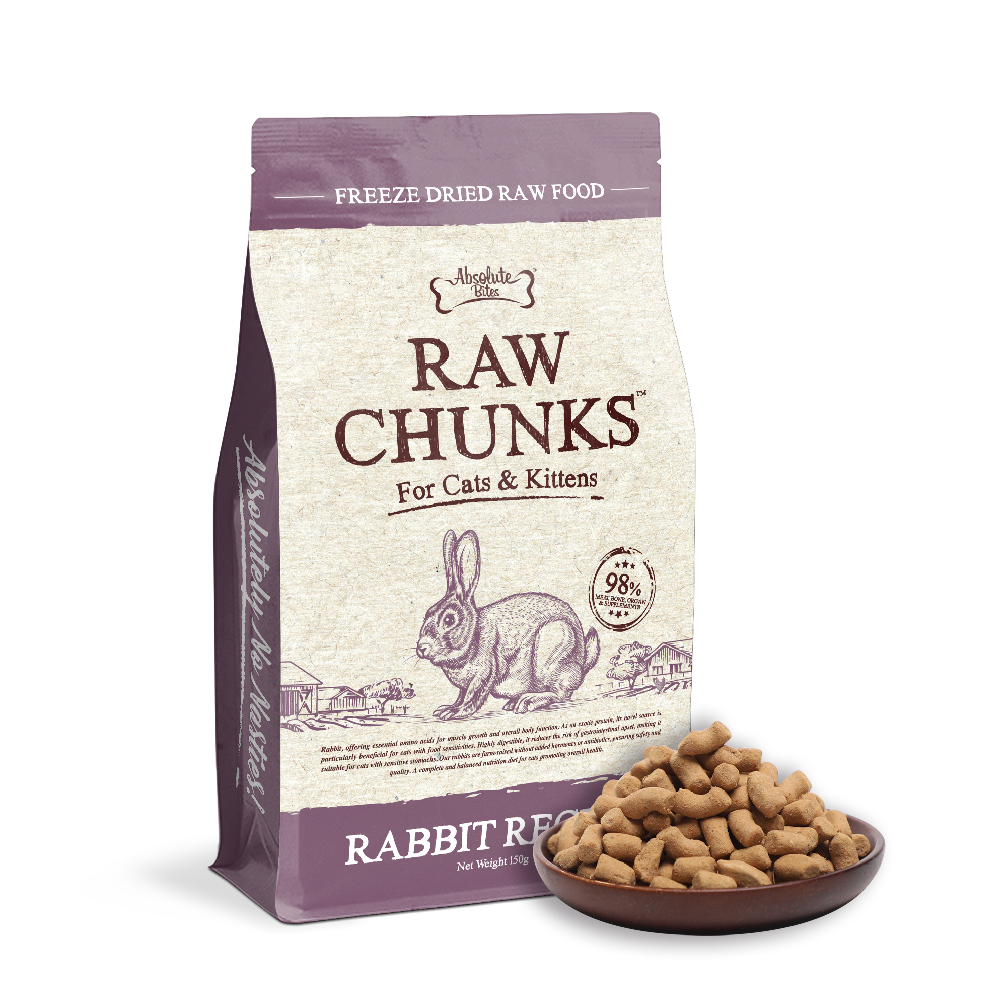 Absolute Bites Cat 150g Raw Chunks Freeze Dried Raw Food Rabbit Recipes Dry Cat Food