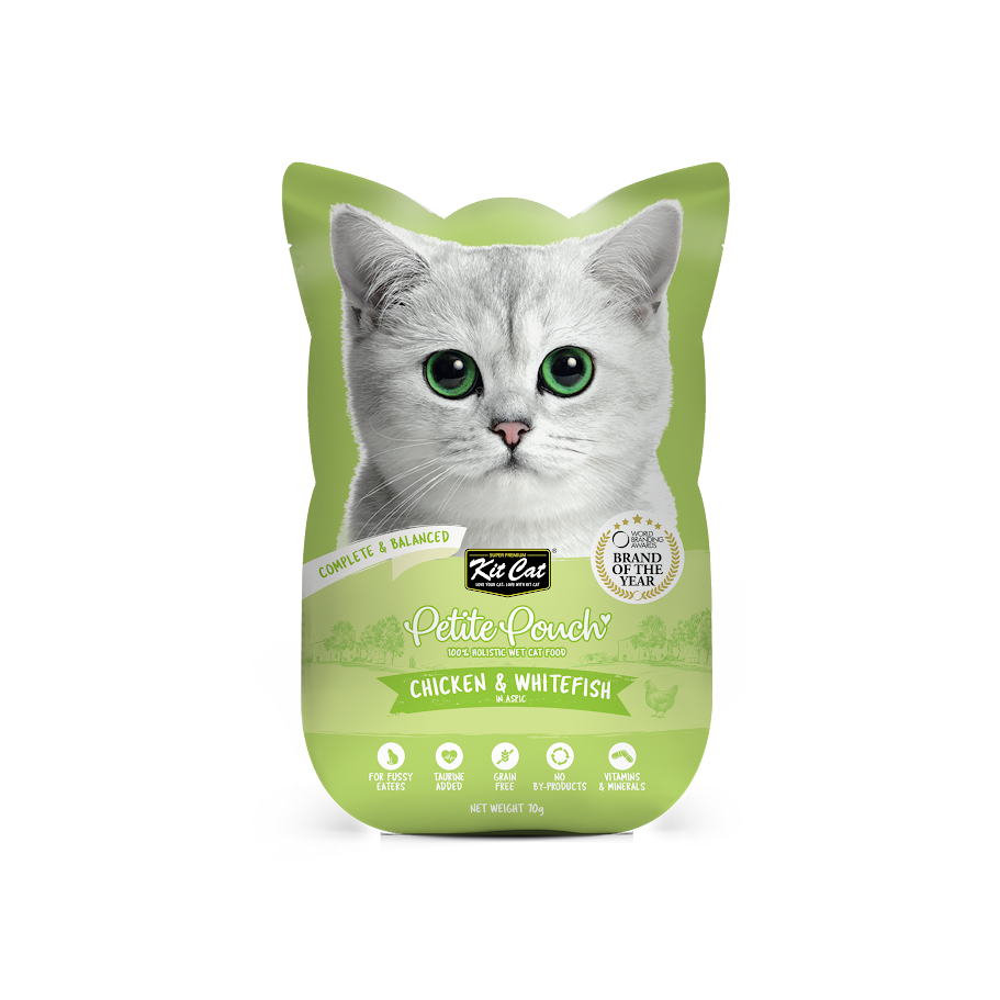 Kit Cat 70g Petite Pouch Complete & Balanced Chicken & Whitefish In Aspic Wet Cat Food