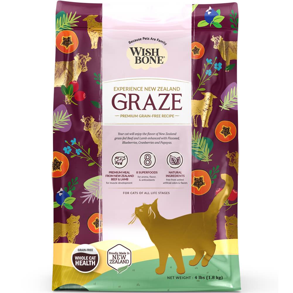 Wishbone Cat 4lb Graze Beef & Lamb Grain Free Whole Pet Health W/8 Superfoods Dry Cat Food