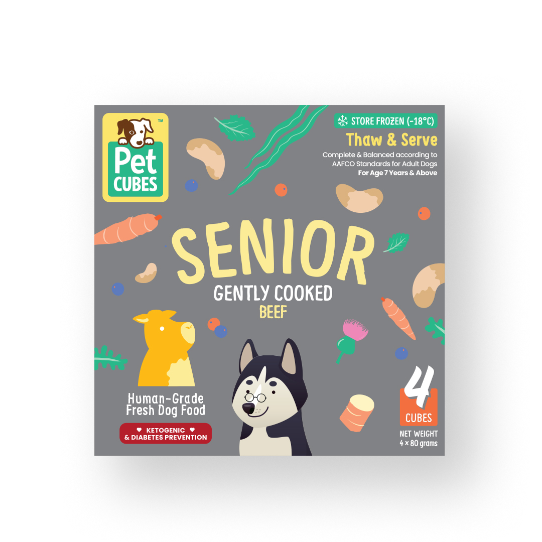 Pet Cubes Dog 4x80g Gently Cooked Beef For Senior Fresh Dog Food