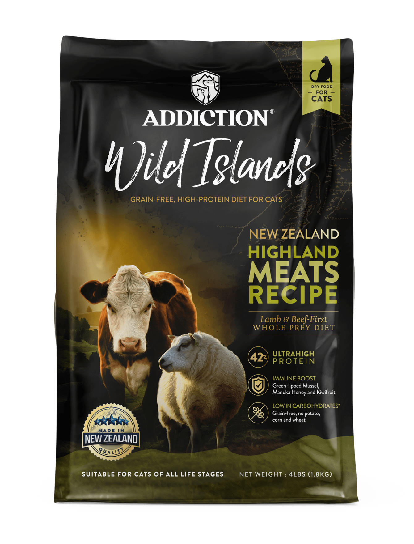 Addiction Cat Wild Islands 4lbs Highland Meats Grain-free Lamb & Beef Dry Cat Food