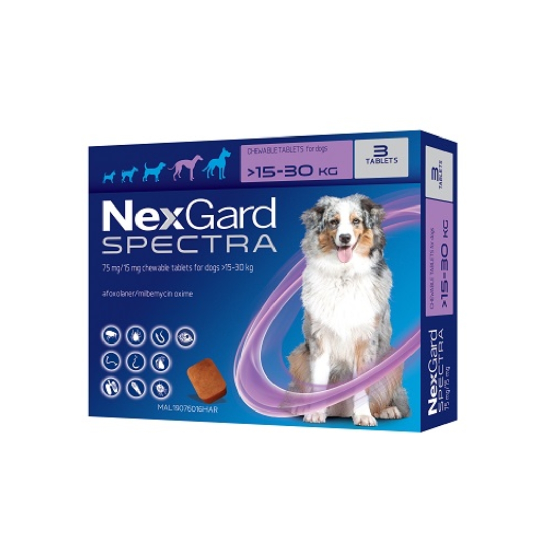 Nexgard Spectra Afoxolaner 75mg Chewable Tablets For Dogs 15-30kg 3 Tablets