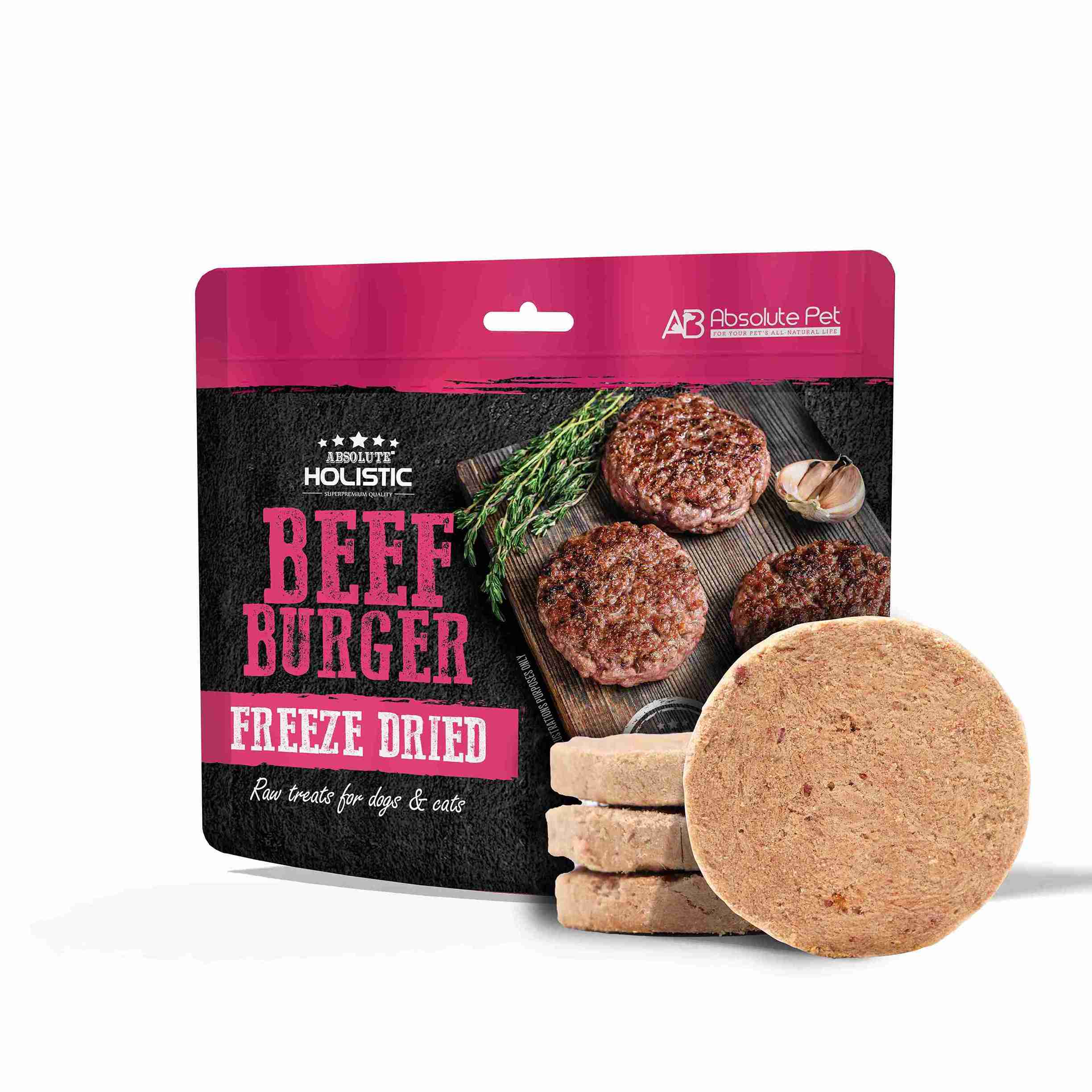 Absolute Holistic 80g Freeze Dried Raw Treats Beef Burger For Cats & Dogs