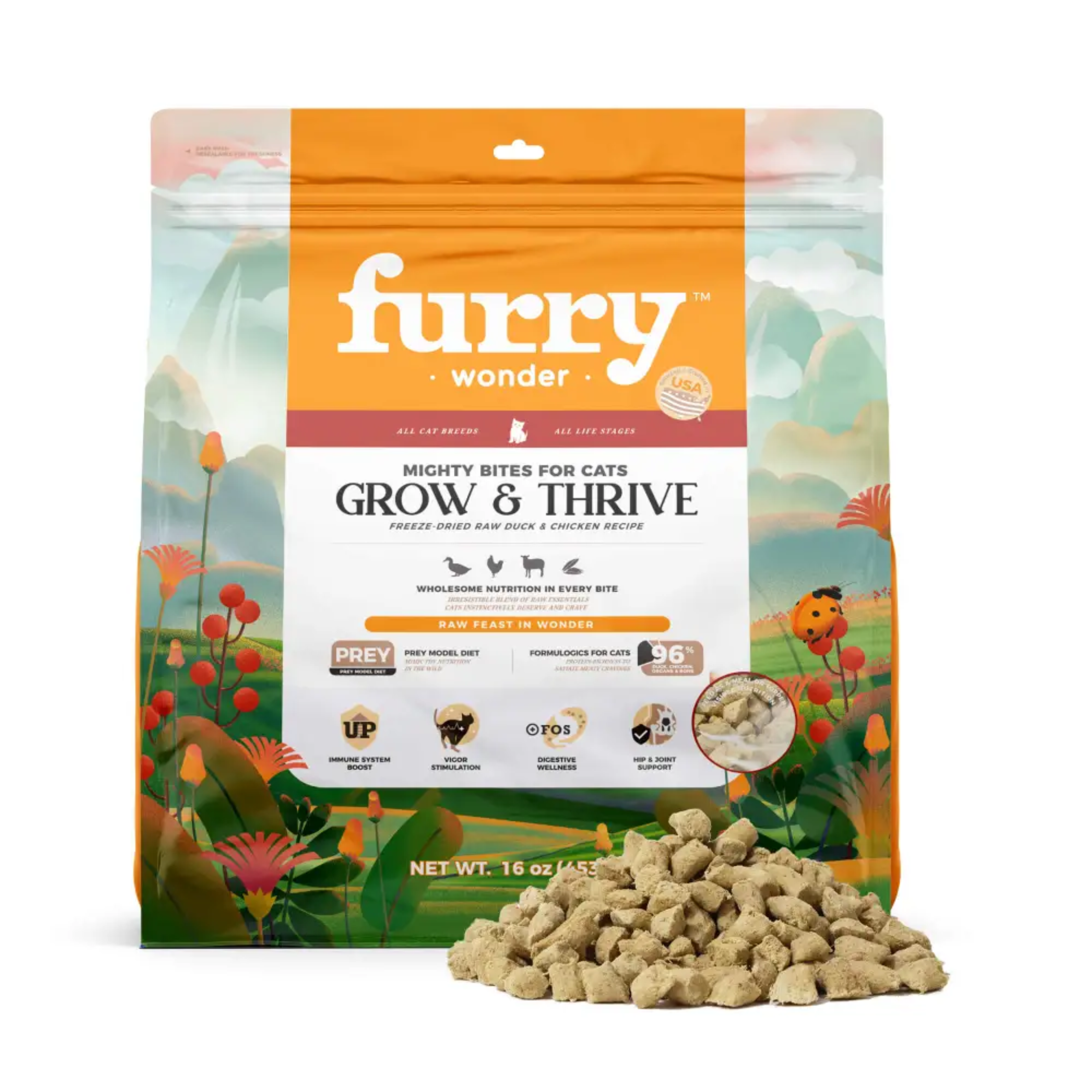 Furry Wonder Grow & Thrive Freeze-dried Raw Duck & Chicken Recipe For Cats 16oz (453g)