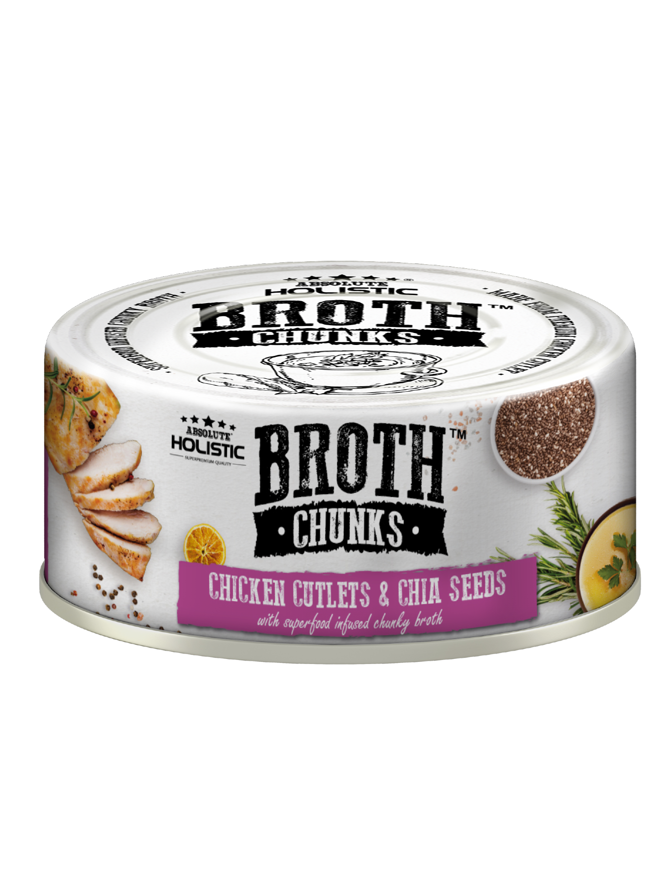 Absolute Holistic Broth Chunks Chicken Cutlets & Chia Seeds Wet Cat & Dog Food 80g