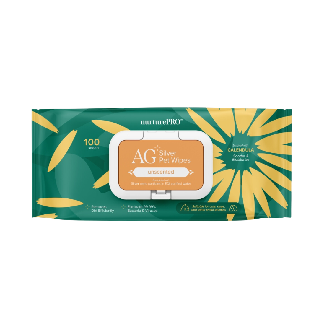 Nurture Pro Ag+ Silver Pet Wipes 100 Sheets Unscented