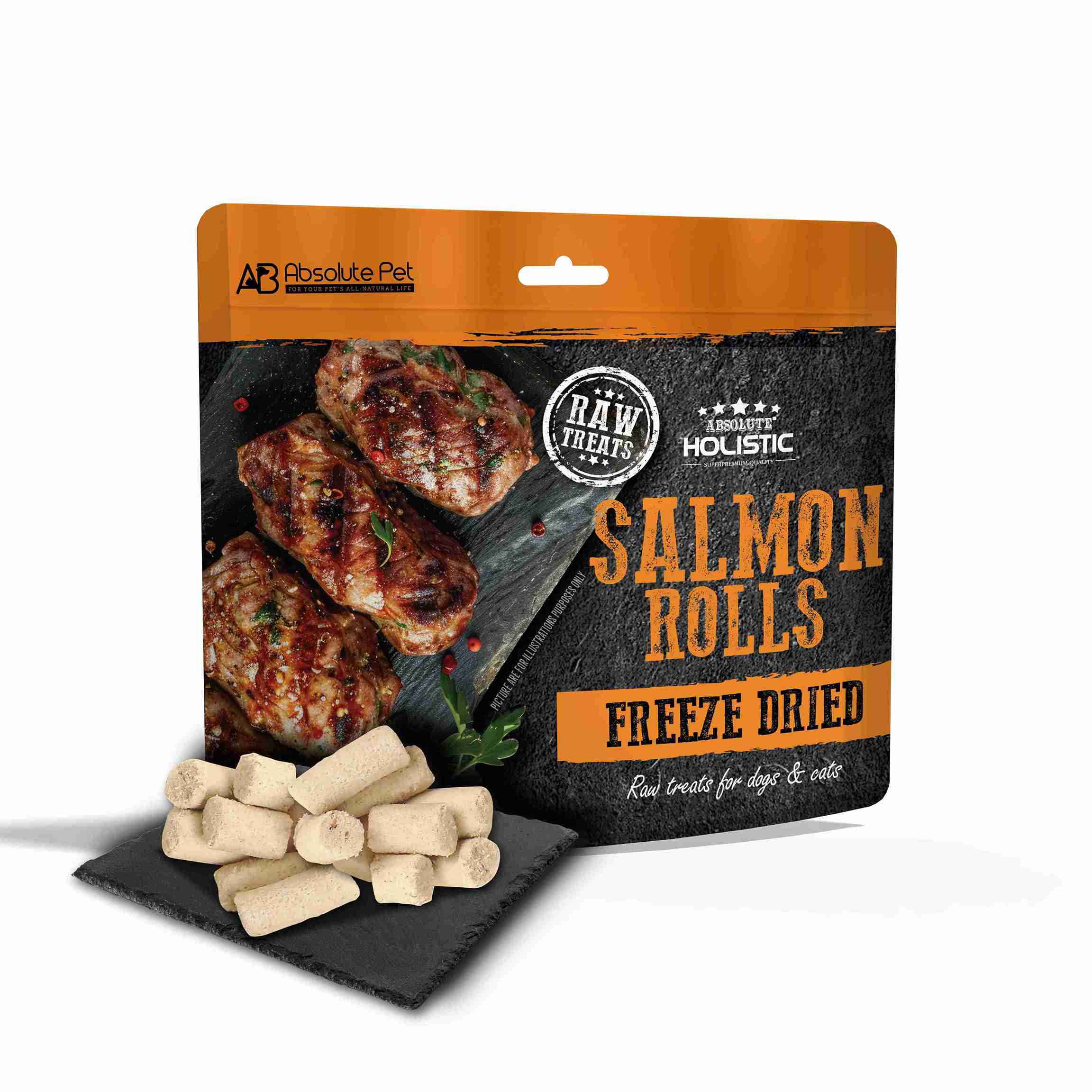 Absolute Holistic 60g Freeze Dried Raw Treats Salmon Rolls For Cats & Dogs