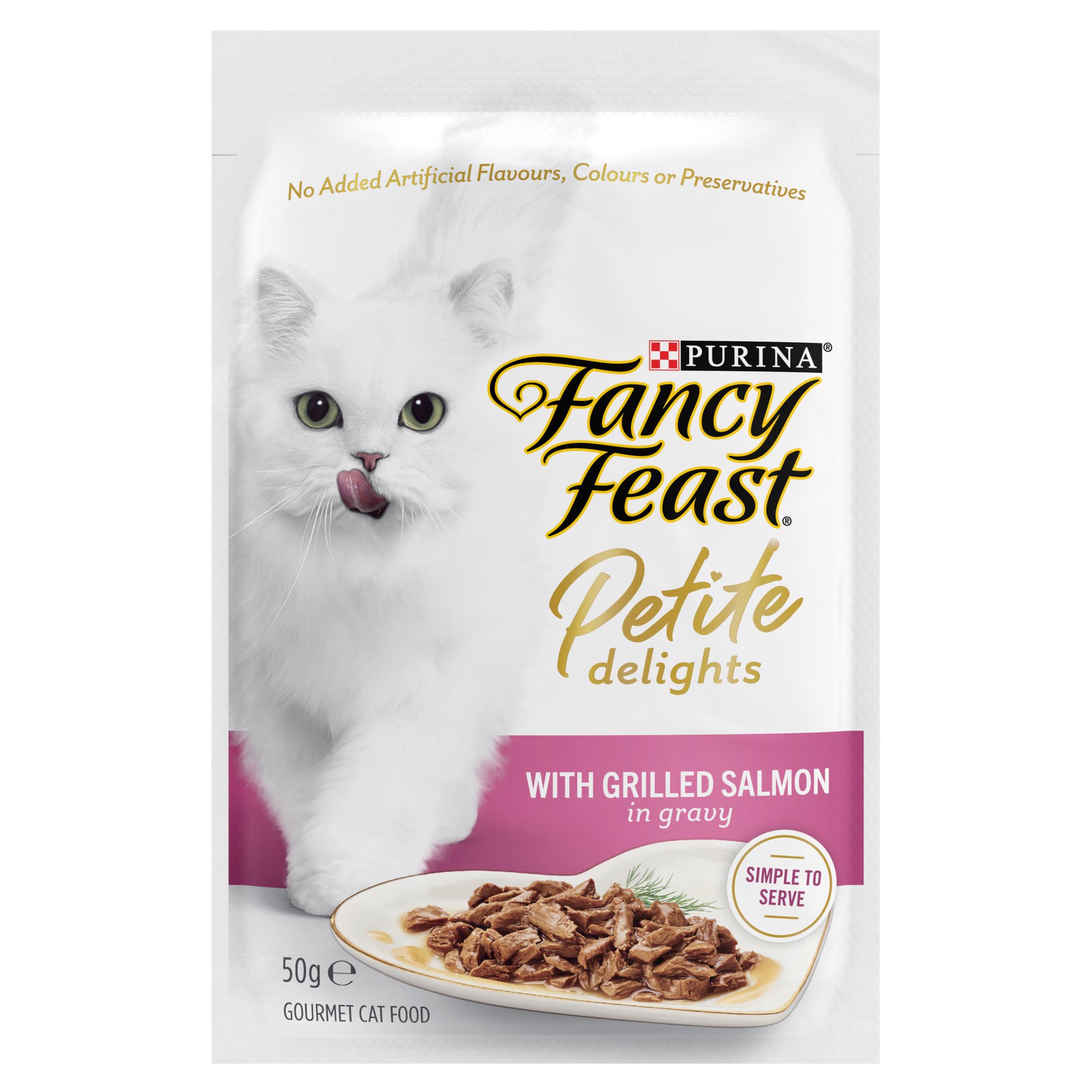 Fancy Feast Cat 50g Petite Delights With Grilled Salmon In Gravy Pouch Wet Cat Food