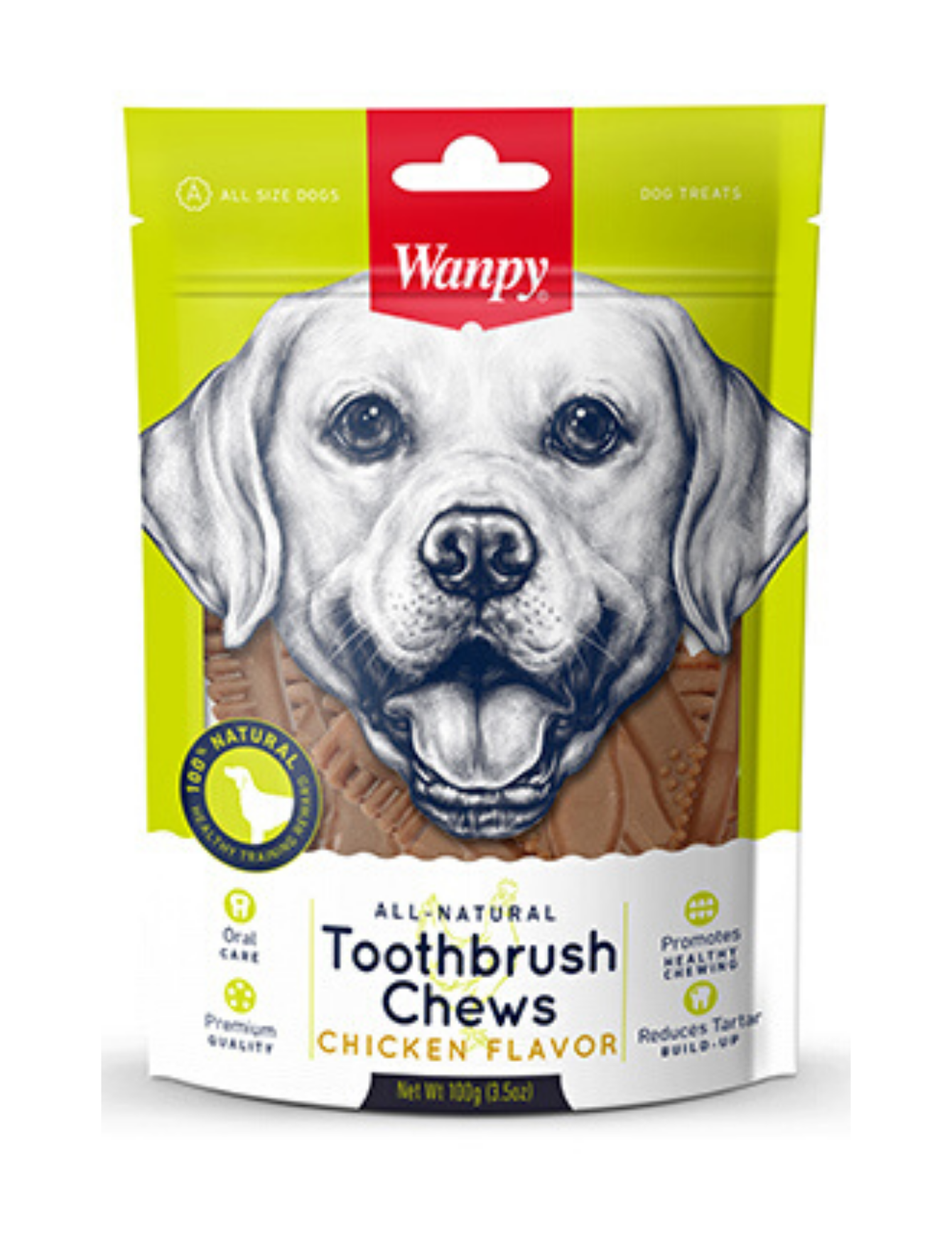 Wanpy All Natural Toothbrush Chew Chicken For Dogs 100g