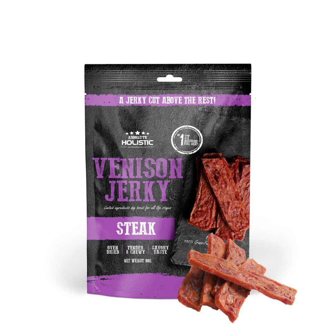 Absolute Holistic Dog 100g Jerky Venison Steak Dog Treat