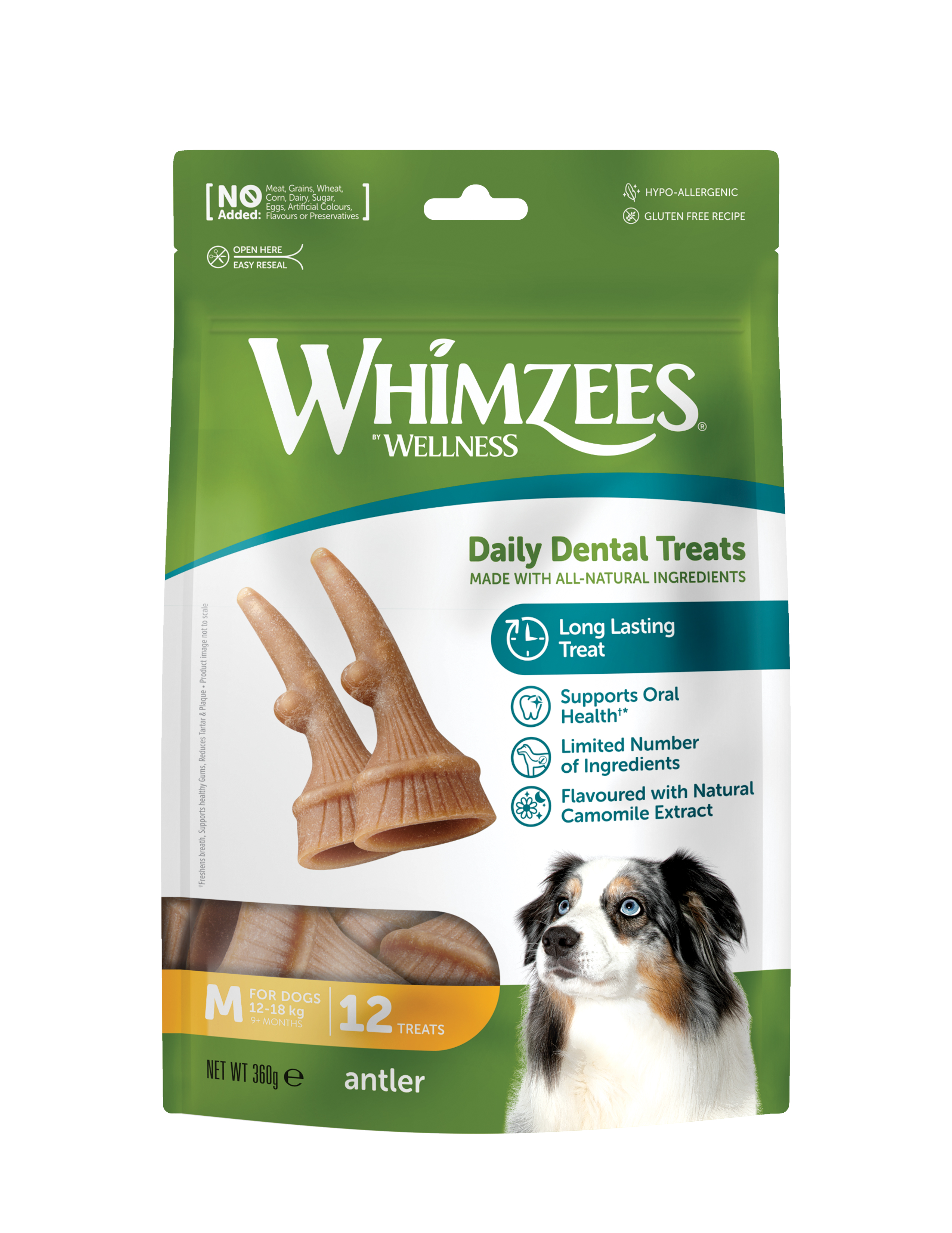 Whimzees Dog Occupy Antler 12pcs (m) Value Bag Dental Chews For Dogs