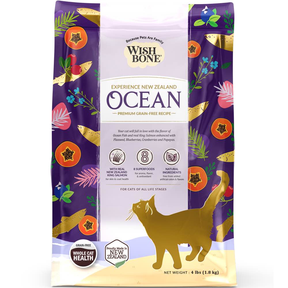 Wishbone Cat 4lb Ocean King Salmon Whole Pet Health W/8 Superfoods Dry Cat Food