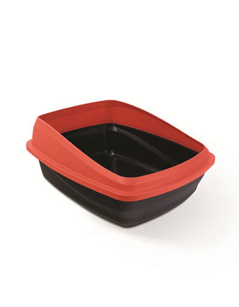 Catit Rimmed Cat Pan With Charcoal Base And Red Rim Large
