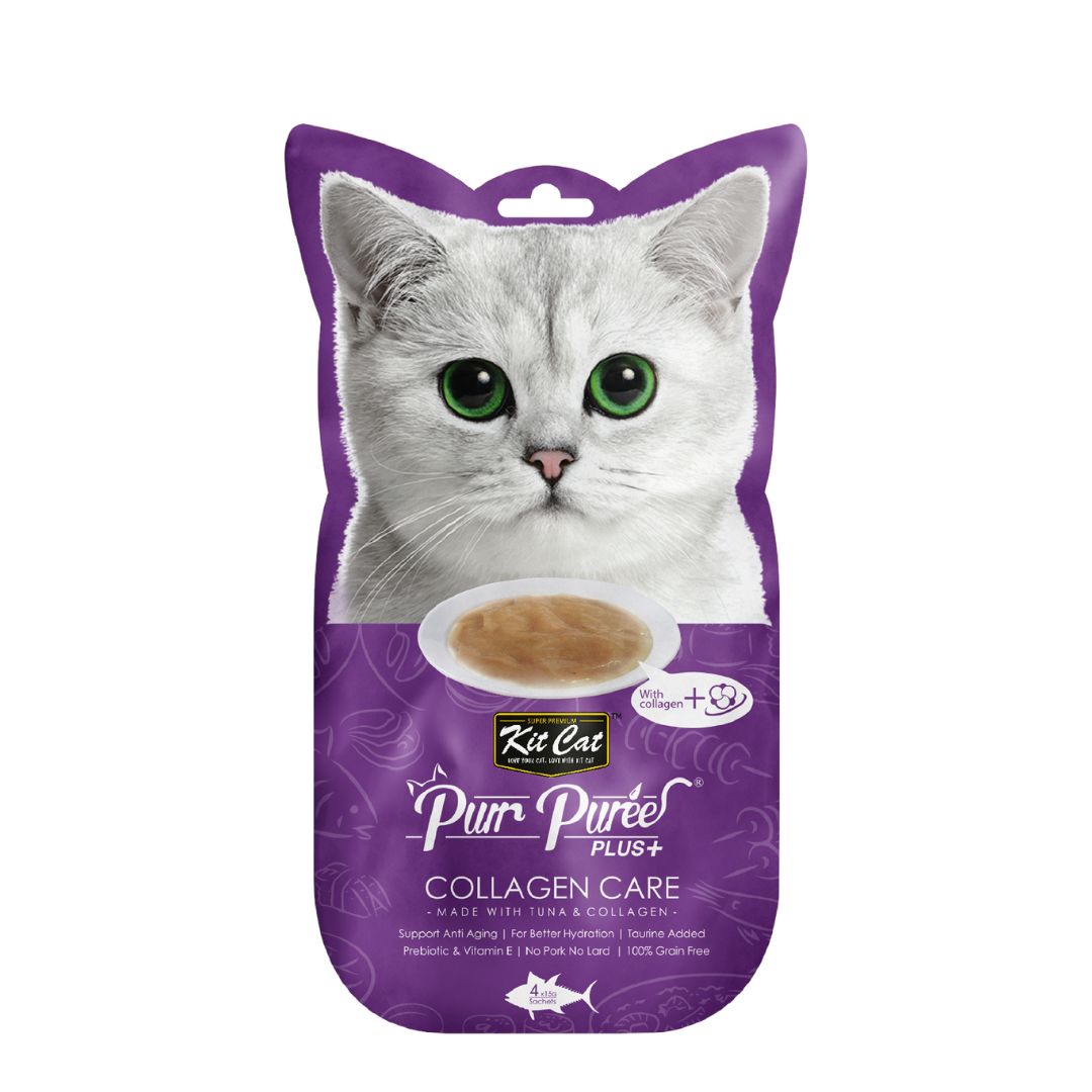 Kit Cat 4x15g Purr Puree Plus+ Tuna & Collagen (collagen Care) Cat Treat