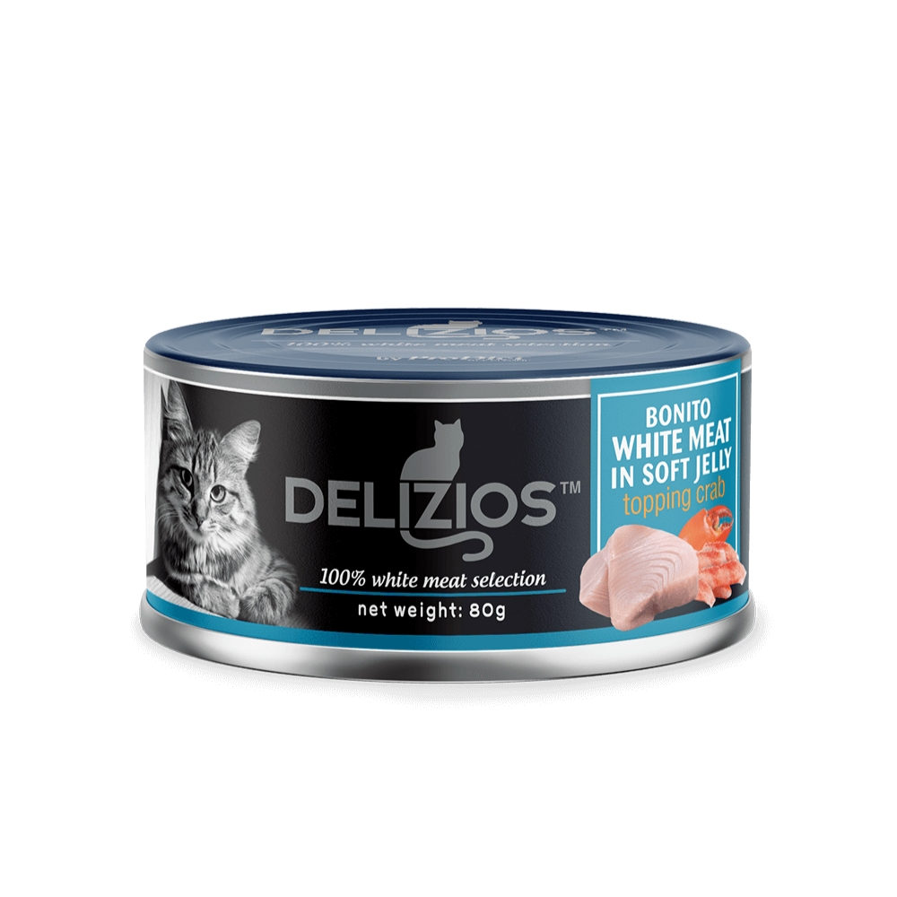 Delizios Cat 80g Bonito White Loin Chunk In Soft Jelly Topping Crab Wet Cat Food