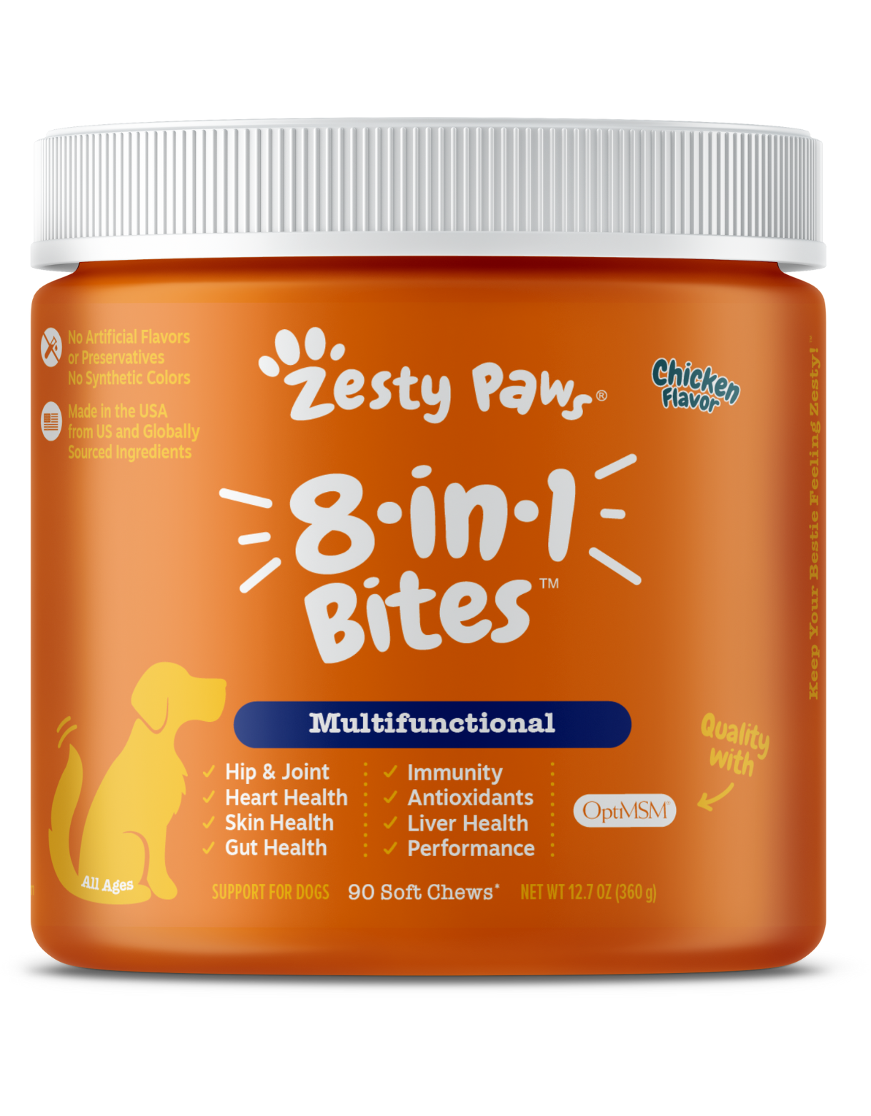Zesty Paws 90ct 8-in-1 Multifunctional Bites Chicken Flavour Supplement For Dogs