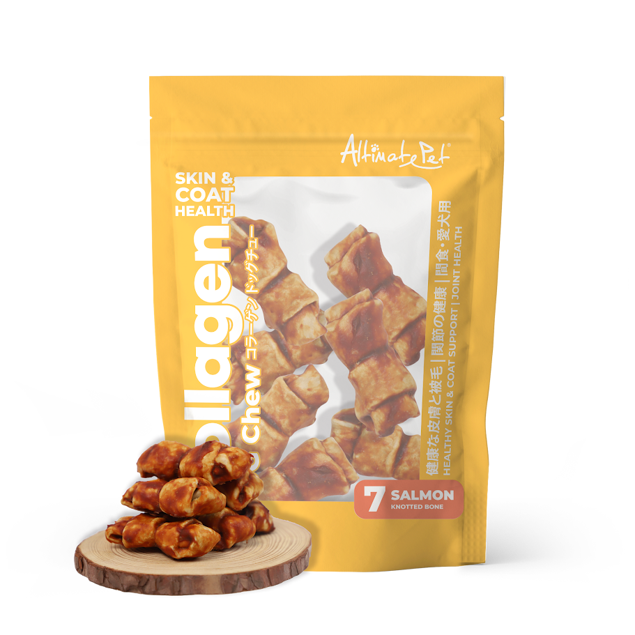 Altimate Pet Dog 7pcs (90g) Collagen Dog Chews Salmon Knotted Bone Dog Treats