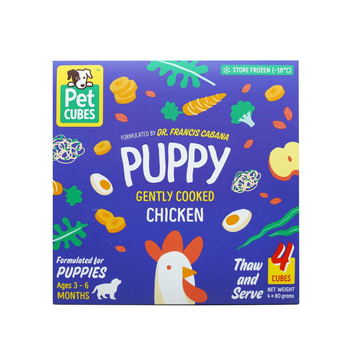 Pet Cubes Dog 4x80g Gently Cooked Chicken For Puppy Fresh Dog Food