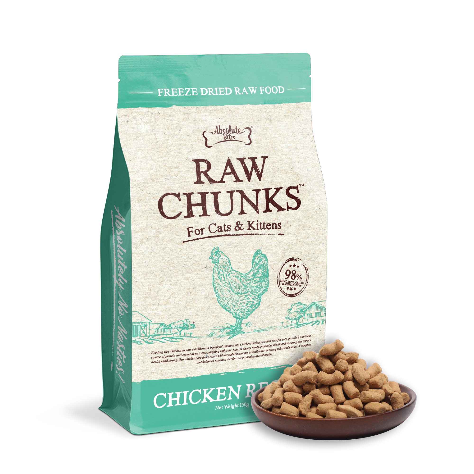 Absolute Bites Cat 150g Raw Chunks Freeze Dried Raw Food Chicken Recipes Dry Cat Food