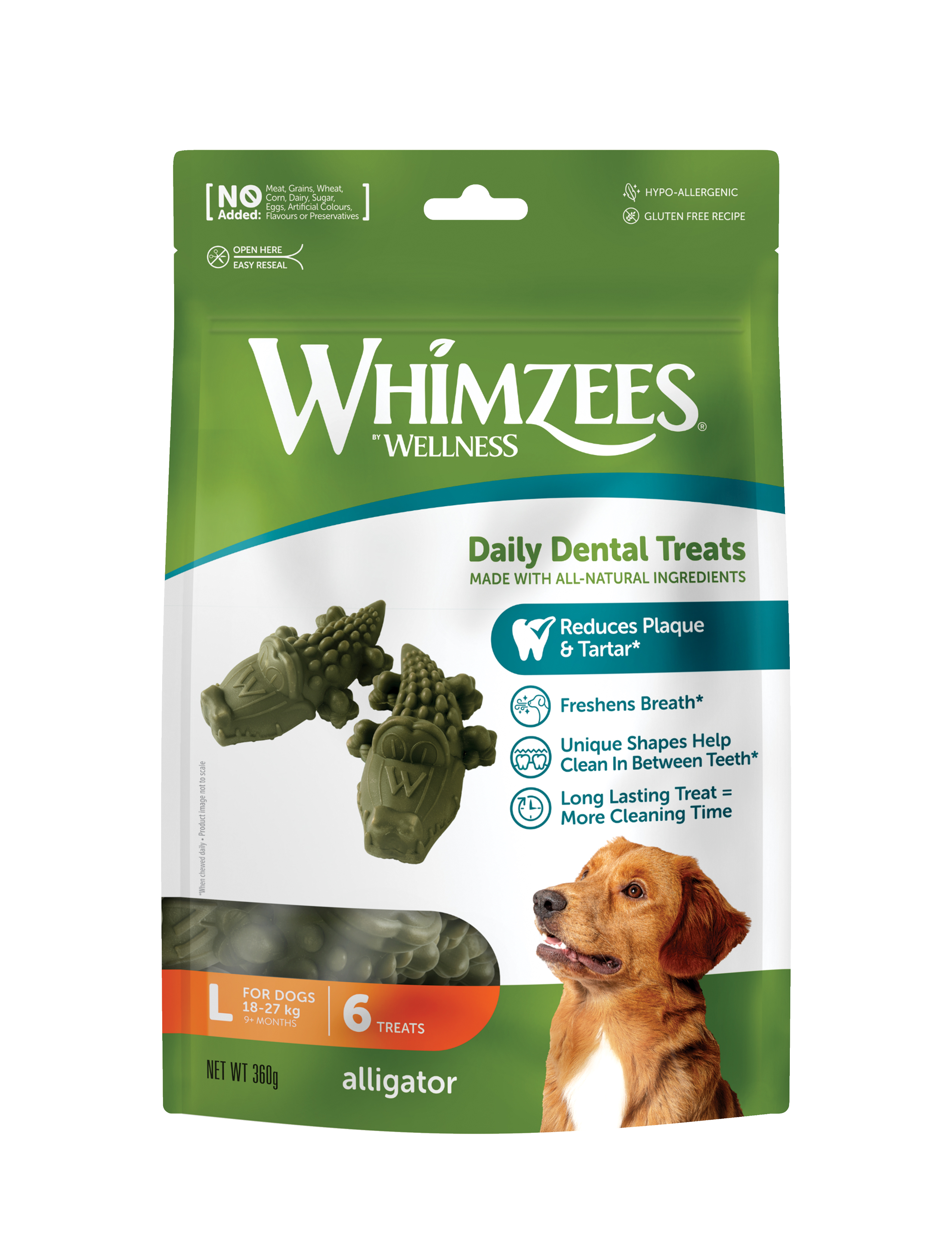Whimzees Dog Alligator 6pcs (large) Value Bag Dental Chews For Dogs