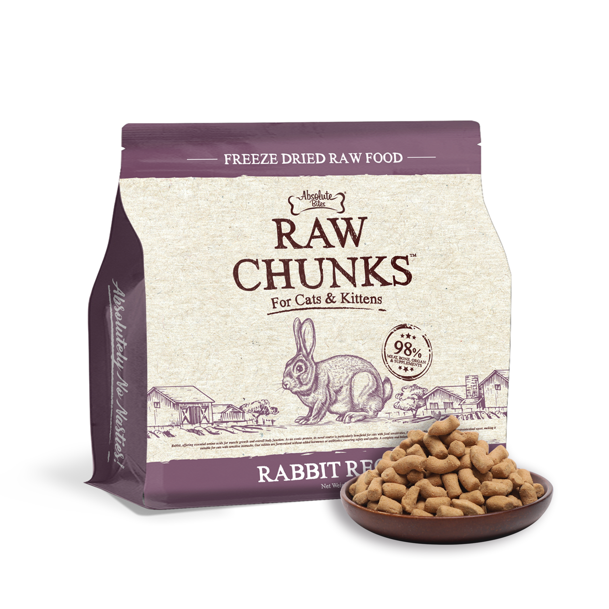Absolute Bites Cat 280g Raw Chunks Freeze Dried Raw Food Rabbit Recipes Dry Cat Food