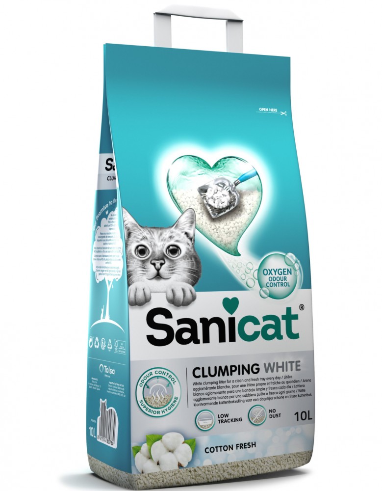 Sanicat 10l Clumping White Cotton Fresh Bentonite Cat Litter