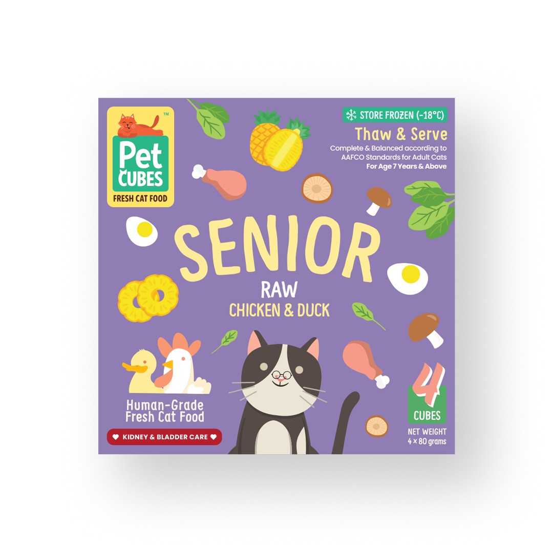 Pet Cubes Cat 4x80g Raw Chicken & Duck For Senior Cats Fresh Cat Food